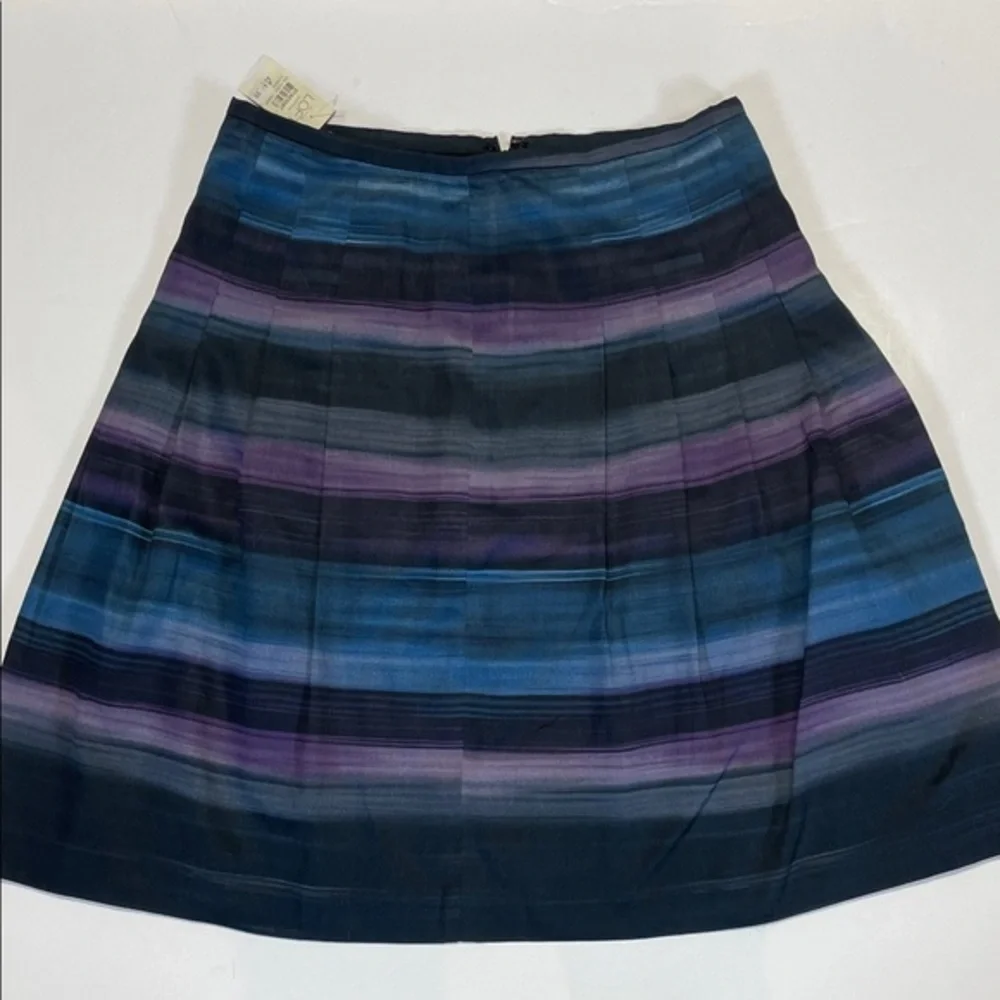 LOFT Petites Pleated Skirt A Line Striped Blue Purple Black Mid Length Size 4P